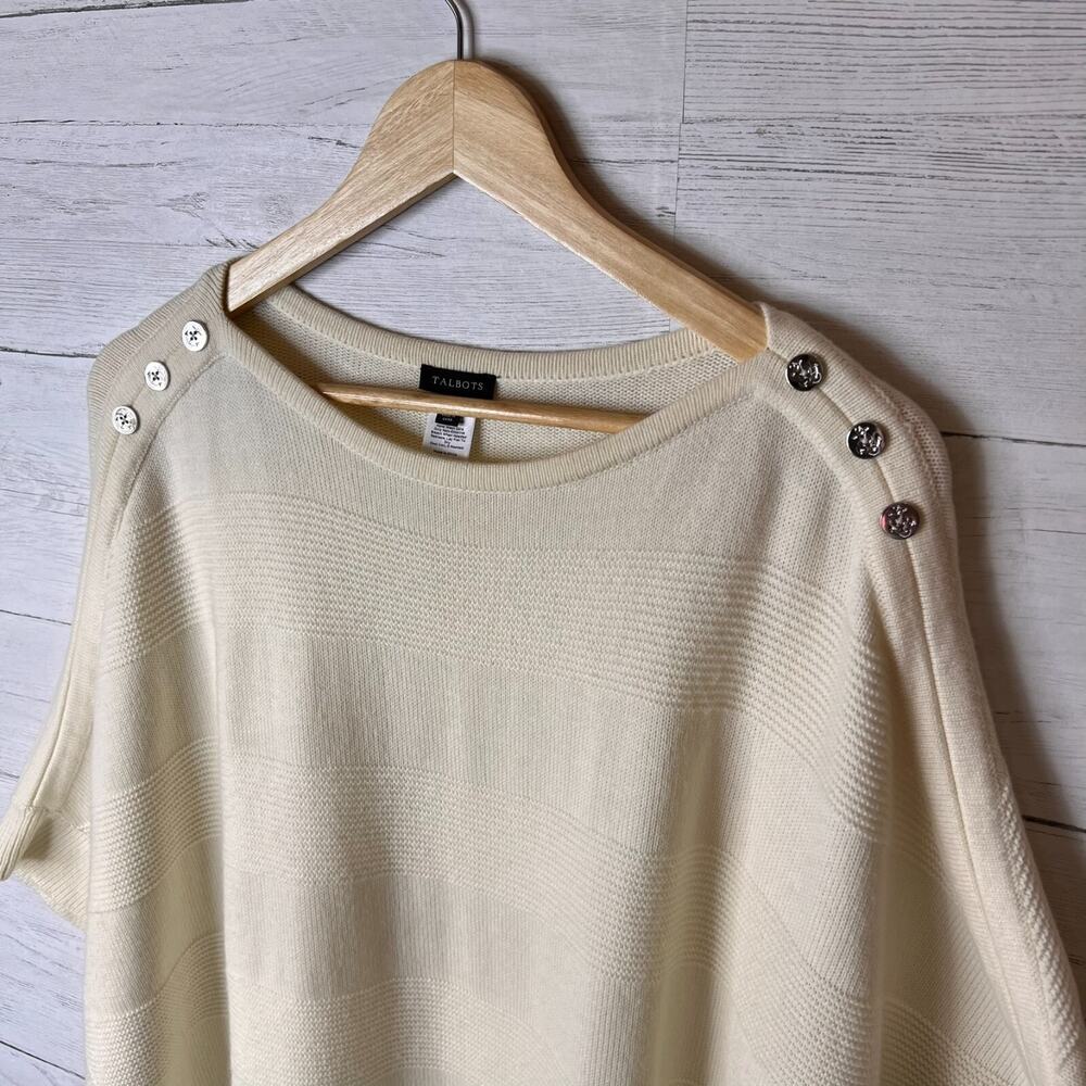 Talbots Sweater Womens Size Small Ivory Poncho Nautical Buttons Cape Lambs Wool - Picture 9 of 16
